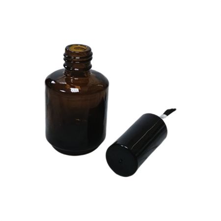 15ml cylindrical amber glass bottle and plastic cap with brush