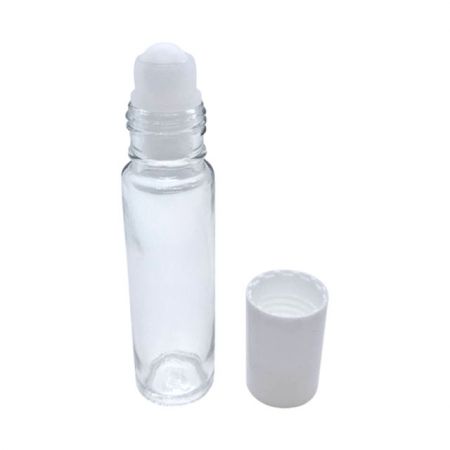 10ml Roll on Glass Bottle with Ridged White Cap (GH698)