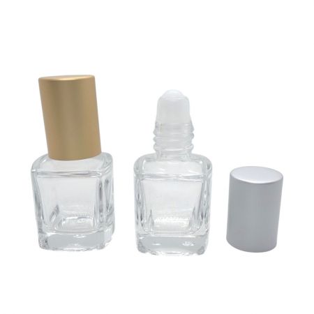 7ml Square Glass Bottle with Cap and Roll-On - 7ml Empty Clear Glass Bottle with Aluminum Cap (Sliver or Gold) and Roll-On